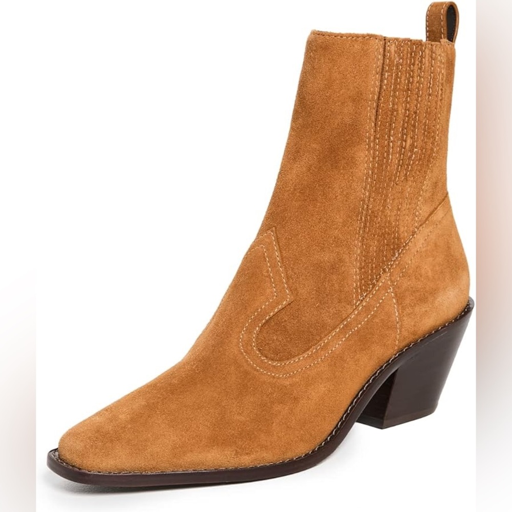 Tory Burch Western Ankle Boots 45mm Suede Rhum Size 7 NWT Brown Cognac